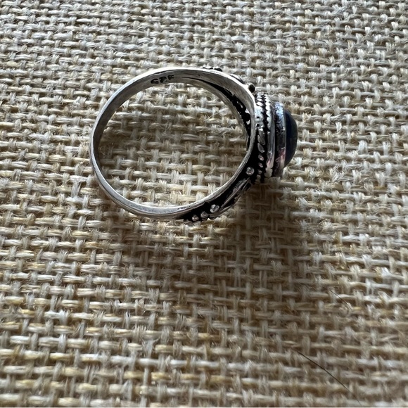 New Lapis Lazuli Stone Boho Silver Overlay Ring Size 6.75 - Picture 6 of 6